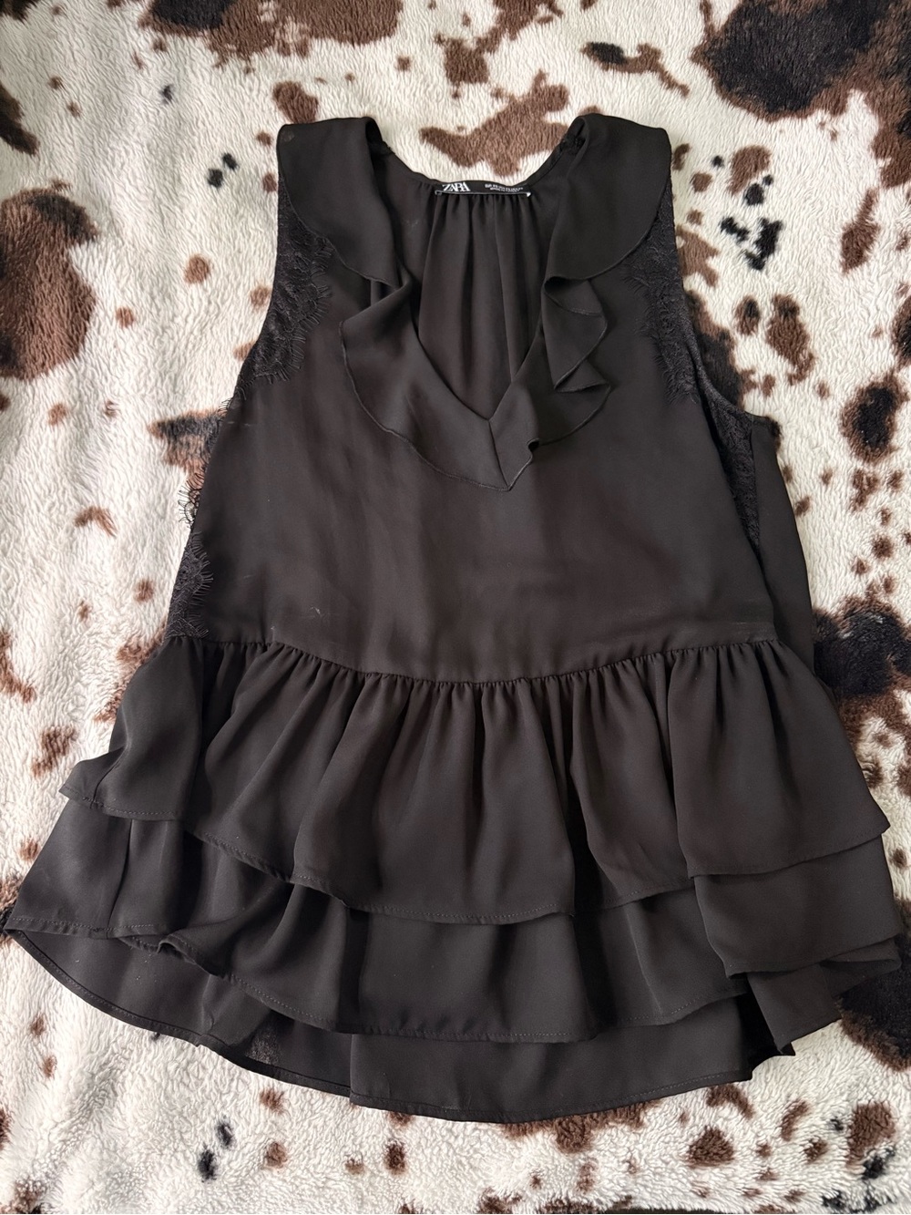 Zara Black Tiered Ruffle Sleeveless Top